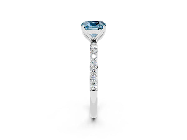 Platinum Cushion Cut Aquamarine Solitaire Engagement Ring with Round  Pavé Band and Prong Setting