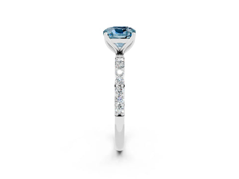White gold Cushion Cut Aquamarine Solitaire Engagement Ring with Pavé Band and Prong Setting_2