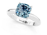 White gold Cushion Cut Aquamarine Solitaire Engagement Ring with Round Band and Four-Prong Setting_1