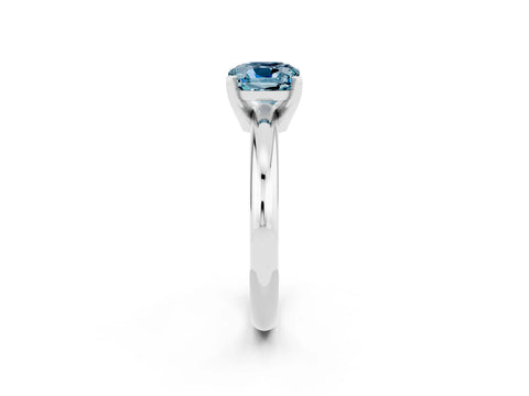 White gold Cushion Cut Aquamarine Solitaire Engagement Ring with Round Band and Four-Prong Setting_2