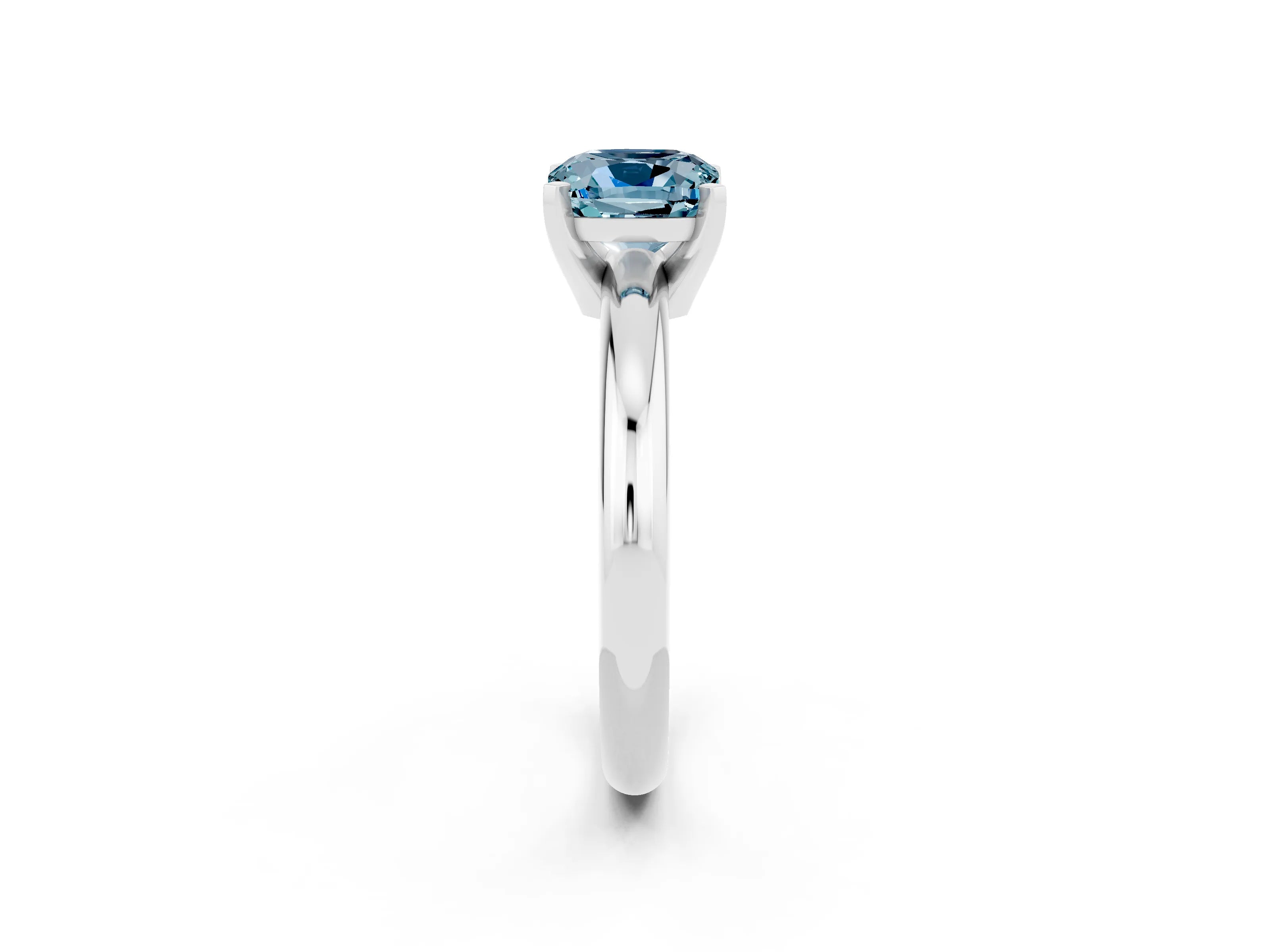 White gold Cushion Cut Aquamarine Solitaire Engagement Ring with Round Band and Four-Prong Setting_2