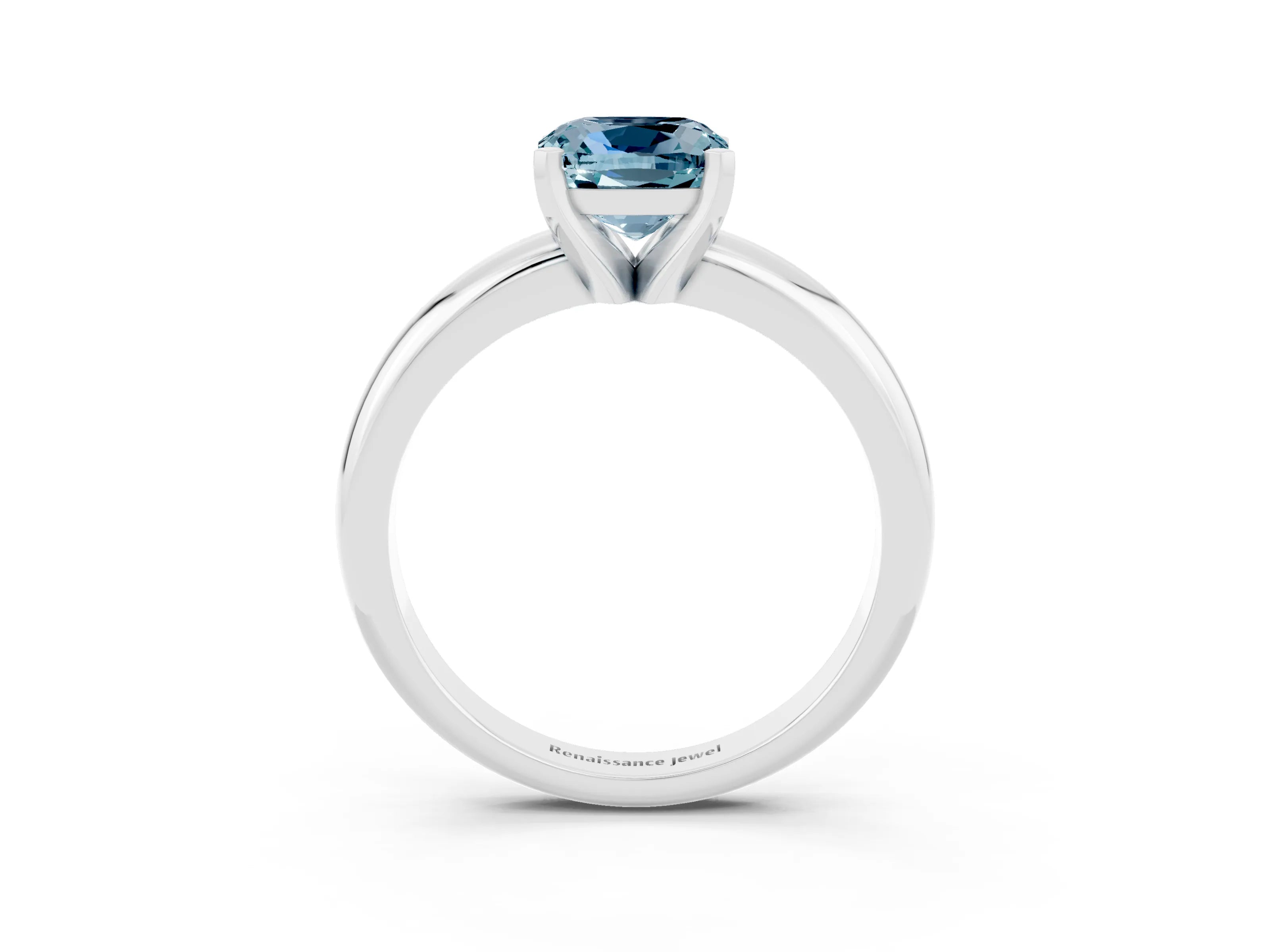 White gold Cushion Cut Aquamarine Solitaire Engagement Ring with Round Band and Four-Prong Setting_3
