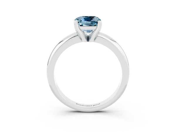 White gold Cushion Cut Aquamarine Solitaire Engagement Ring with Round Band and Four-Prong Setting