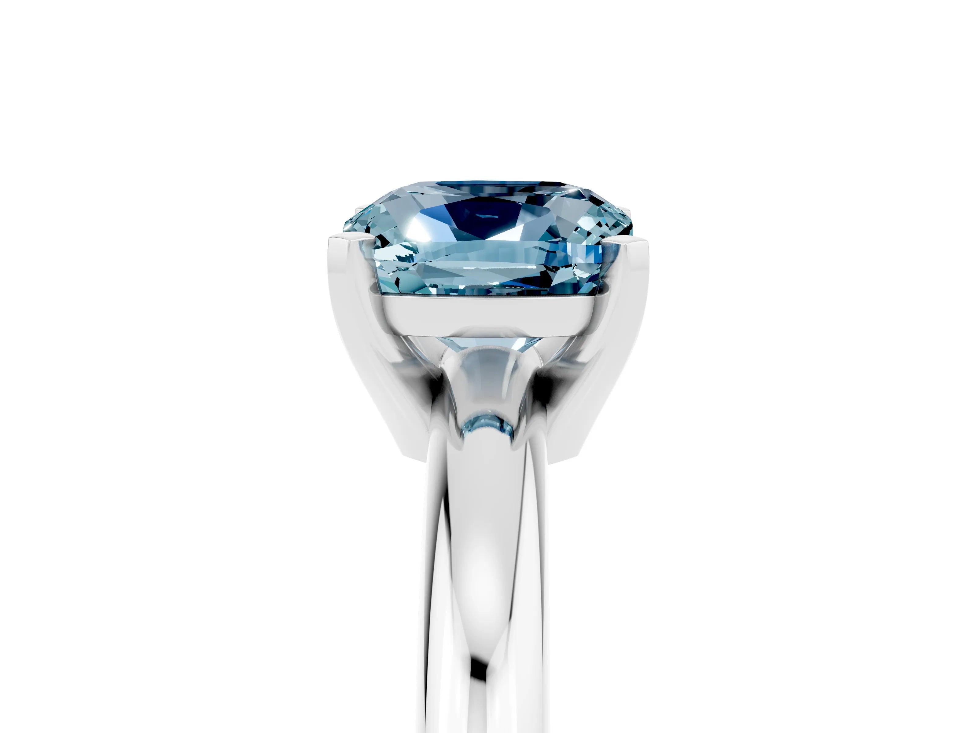 White gold Cushion Cut Aquamarine Solitaire Engagement Ring with Round Band and Four-Prong Setting_5