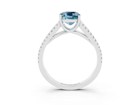 White gold Cushion Cut Aquamarine Solitaire Engagement Ring with Split Shank Pavé Band_3
