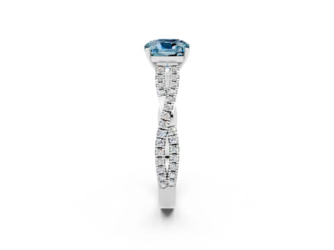 White gold Cushion Cut Aquamarine Solitaire Engagement Ring with Twisted Pavé Band and Four-Prong Setting_14