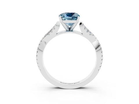 White gold Cushion Cut Aquamarine Solitaire Engagement Ring with Twisted Pavé Band and Four-Prong Setting_15