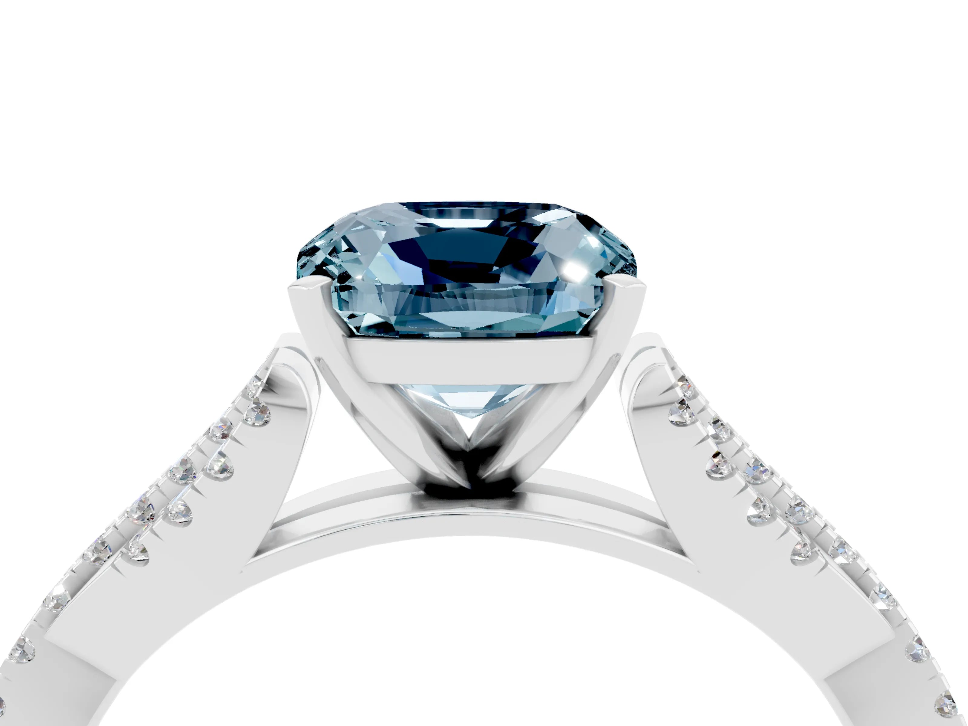 White gold Cushion Cut Aquamarine Solitaire Engagement Ring with Twisted Pavé Band and Four-Prong Setting_16