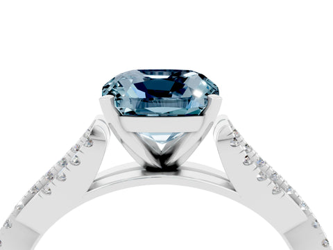 White gold Cushion Cut Aquamarine Solitaire Engagement Ring with Twisted Pavé Band and Four-Prong Setting_16