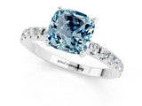 White gold Cushion Cut Aquamarine Solitaire Pavé Band with Four-Prong Setting_1