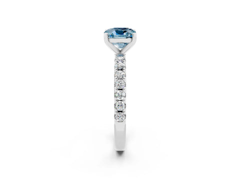 White gold Cushion Cut Aquamarine Solitaire Pavé Band with Four-Prong Setting_2