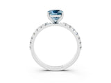 White gold Cushion Cut Aquamarine Solitaire Pavé Band with Four-Prong Setting_3