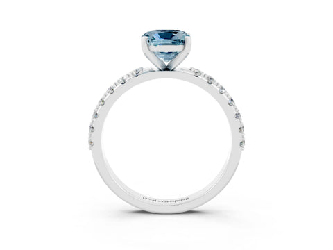 White gold Cushion Cut Aquamarine Solitaire Pavé Band with Four-Prong Setting_3