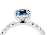 White gold Cushion Cut Aquamarine Solitaire Pavé Band with Four-Prong Setting_4