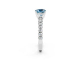 White gold Cushion Cut Aquamarine Solitaire Pavé Engagement Ring with Round Band and Prong Setting_104