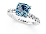 White gold Cushion Cut Aquamarine Solitaire Pavé Engagement Ring with Round Band and Prong Setting_91