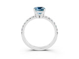 White gold Cushion Cut Aquamarine Solitaire Pavé Engagement Ring with Round Band and Prong Setting_93