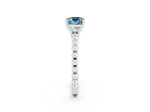 White gold Cushion Cut Aquamarine Solitaire Ring with Beaded Band and Prong Setting_32