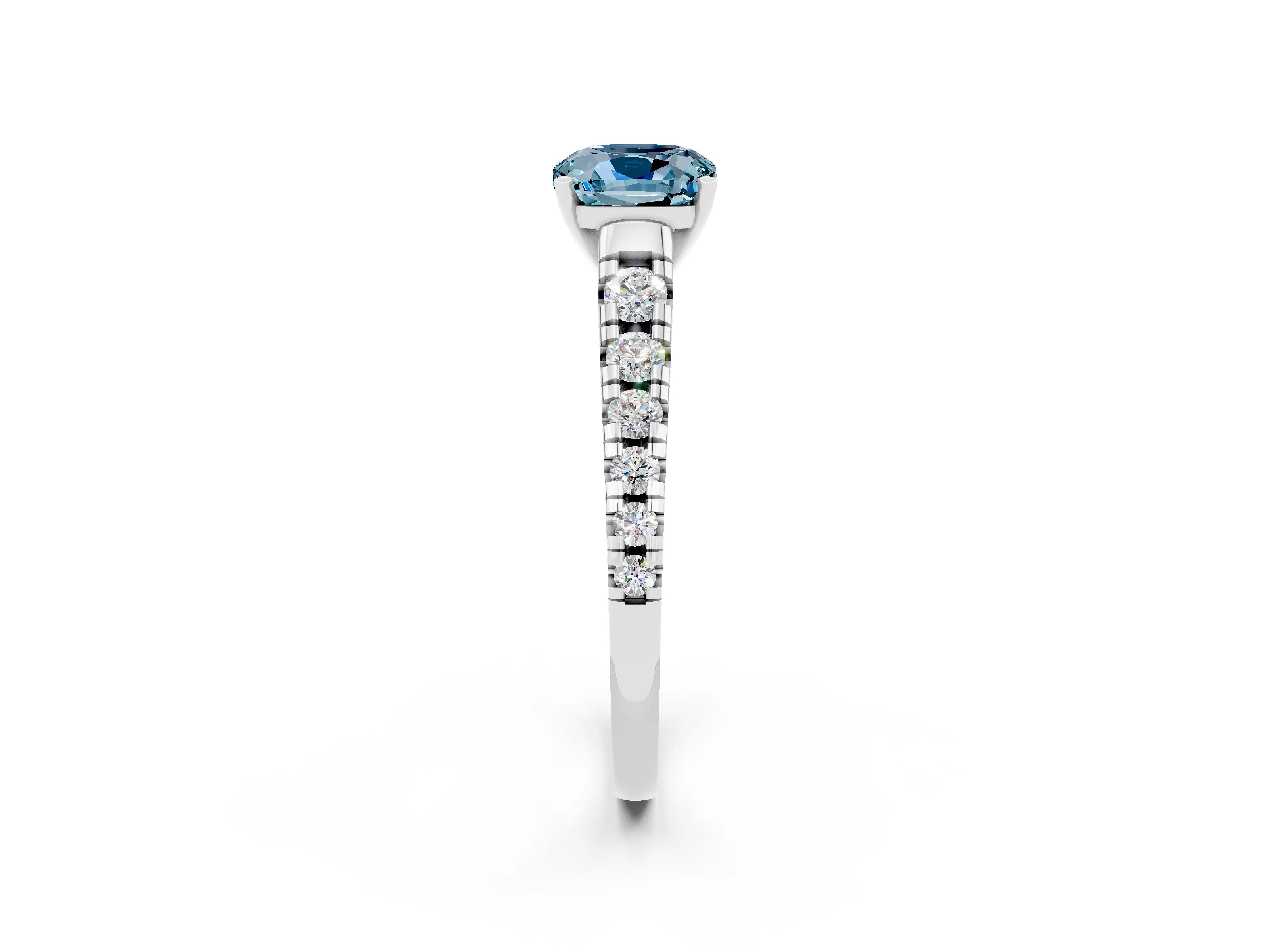 White gold Cushion Cut Aquamarine Solitaire Ring with Cathedral Setting and Pavé Band_2