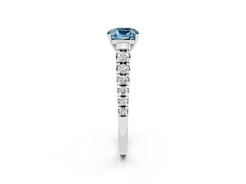 White gold Cushion Cut Aquamarine Solitaire Ring with Cathedral Setting and Pavé Band_2