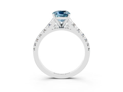 White gold Cushion Cut Aquamarine Solitaire Ring with Cathedral Setting and Pavé Band_3