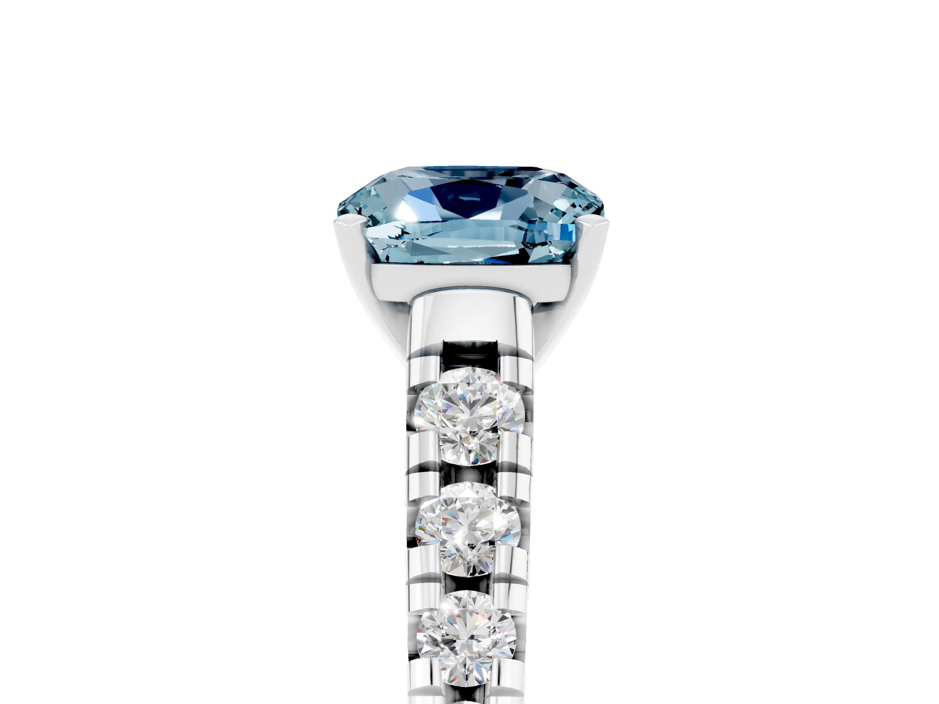 White gold Cushion Cut Aquamarine Solitaire Ring with Cathedral Setting and Pavé Band_5