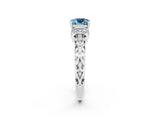 White gold Cushion Cut Aquamarine Solitaire Ring with Filigree Band and Four-Prong Setting_26