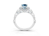 White gold Cushion Cut Aquamarine Solitaire Ring with Filigree Band and Four-Prong Setting_27