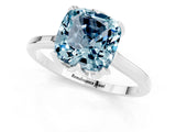 White gold Cushion Cut Aquamarine Solitaire Ring with Flower Prong Setting and Classic Band_13