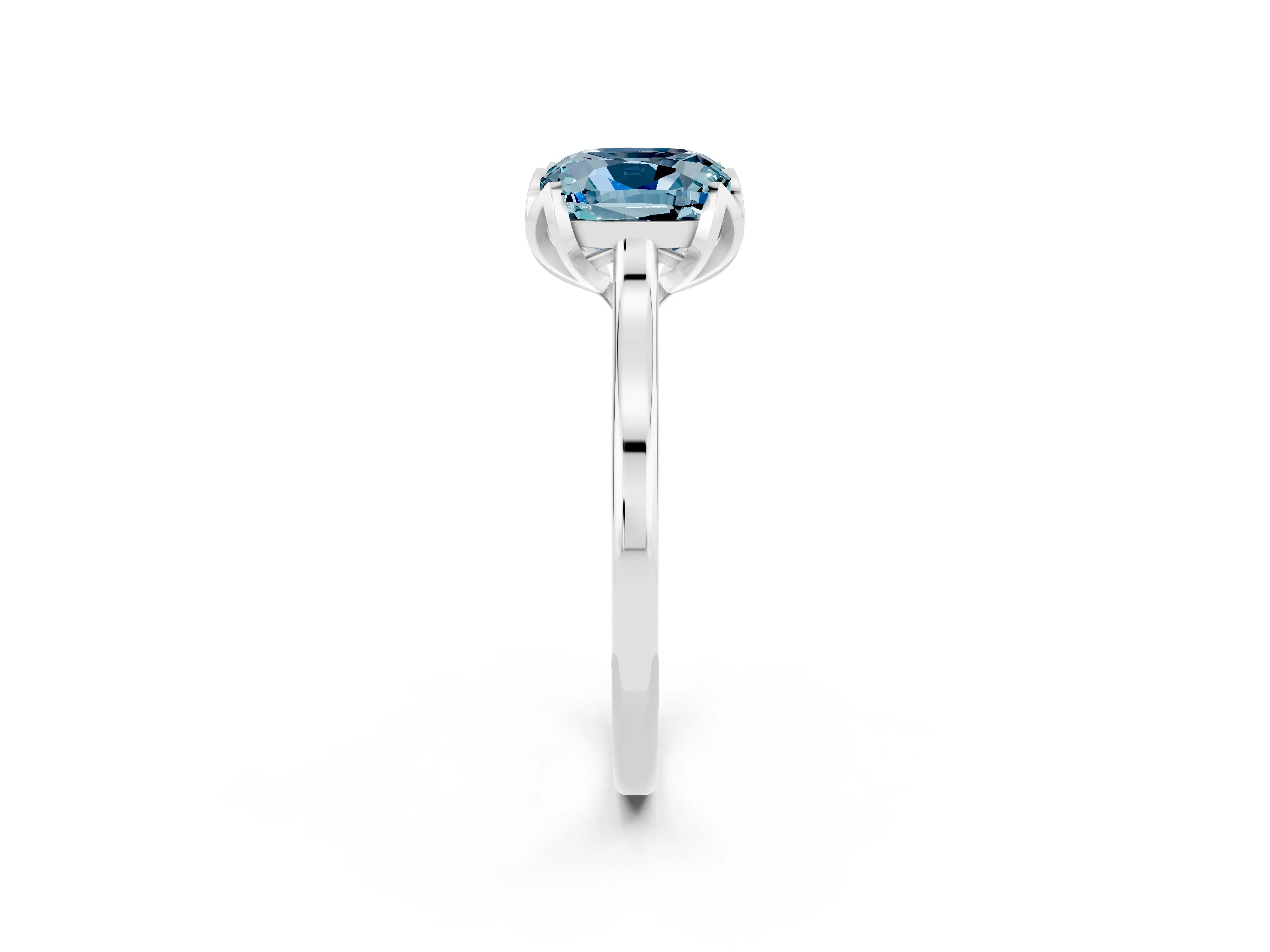 White gold Cushion Cut Aquamarine Solitaire Ring with Flower Prong Setting and Classic Band_14