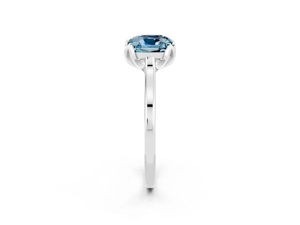 White gold Cushion Cut Aquamarine Solitaire Ring with Flower Prong Setting and Classic Band