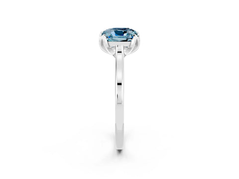 White gold Cushion Cut Aquamarine Solitaire Ring with Flower Prong Setting and Classic Band_14
