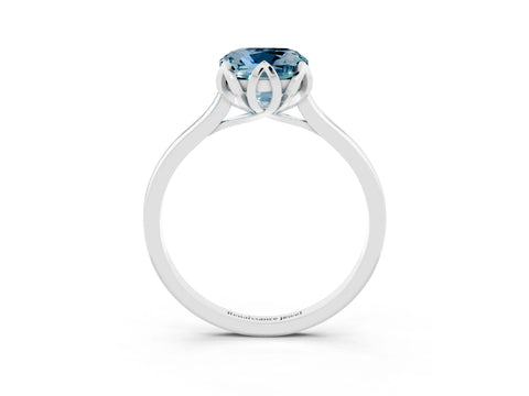 White gold Cushion Cut Aquamarine Solitaire Ring with Flower Prong Setting and Classic Band_15