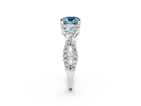 White gold Cushion Cut Aquamarine Solitaire Ring with Four-Prong Setting and Twisted Pavé Band_2