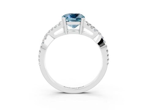 White gold Cushion Cut Aquamarine Solitaire Ring with Four-Prong Setting and Twisted Pavé Band_3