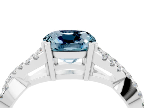 White gold Cushion Cut Aquamarine Solitaire Ring with Four-Prong Setting and Twisted Pavé Band_4