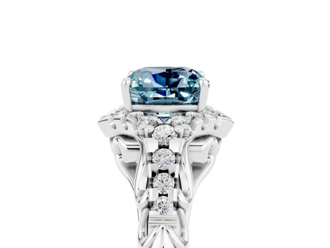 White gold Cushion Cut Aquamarine Solitaire Ring with Hidden Halo and Pavé Band_17