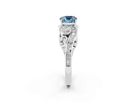 White gold Cushion Cut Aquamarine Solitaire Ring with Milgrain Pavé Band and Four-Prong Setting_50