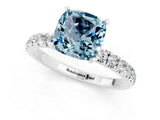 White gold Cushion Cut Aquamarine Solitaire Ring with Pavé Accents and Four-Prong Setting_1