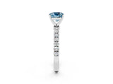 White gold Cushion Cut Aquamarine Solitaire Ring with Pavé Accents and Four-Prong Setting_2