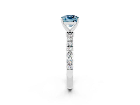 White gold Cushion Cut Aquamarine Solitaire Ring with Pavé Accents and Four-Prong Setting_2