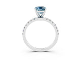 White gold Cushion Cut Aquamarine Solitaire Ring with Pavé Accents and Four-Prong Setting_3