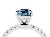 White gold Cushion Cut Aquamarine Solitaire Ring with Pavé Accents and Four-Prong Setting_4