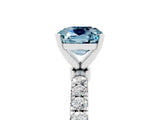 White gold Cushion Cut Aquamarine Solitaire Ring with Pavé Accents and Four-Prong Setting_5