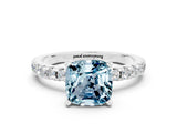 White gold Cushion Cut Aquamarine Solitaire Ring with Pavé Band and Four-Prong Setting_24