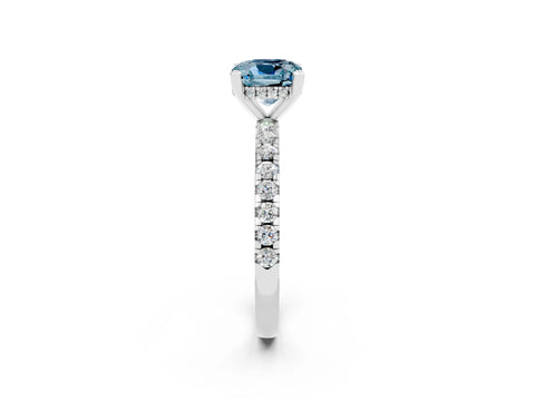 White gold Cushion Cut Aquamarine Solitaire Ring with Pavé Band and Four-Prong Setting_26