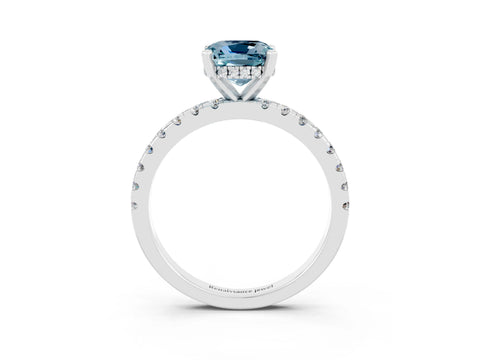White gold Cushion Cut Aquamarine Solitaire Ring with Pavé Band and Four-Prong Setting_27
