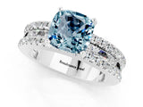 White gold Cushion Cut Aquamarine Solitaire Ring with Pavé and Channel Set Band_1