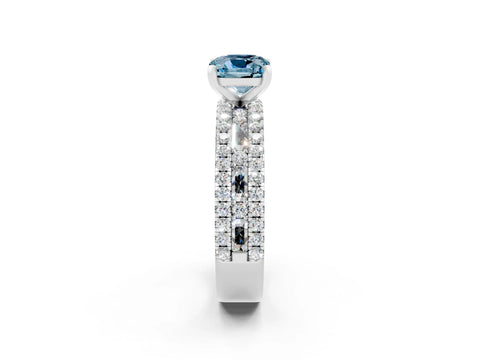 White gold Cushion Cut Aquamarine Solitaire Ring with Pavé and Channel Set Band_2
