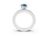 White gold Cushion Cut Aquamarine Solitaire Ring with Pavé and Channel Set Band_3